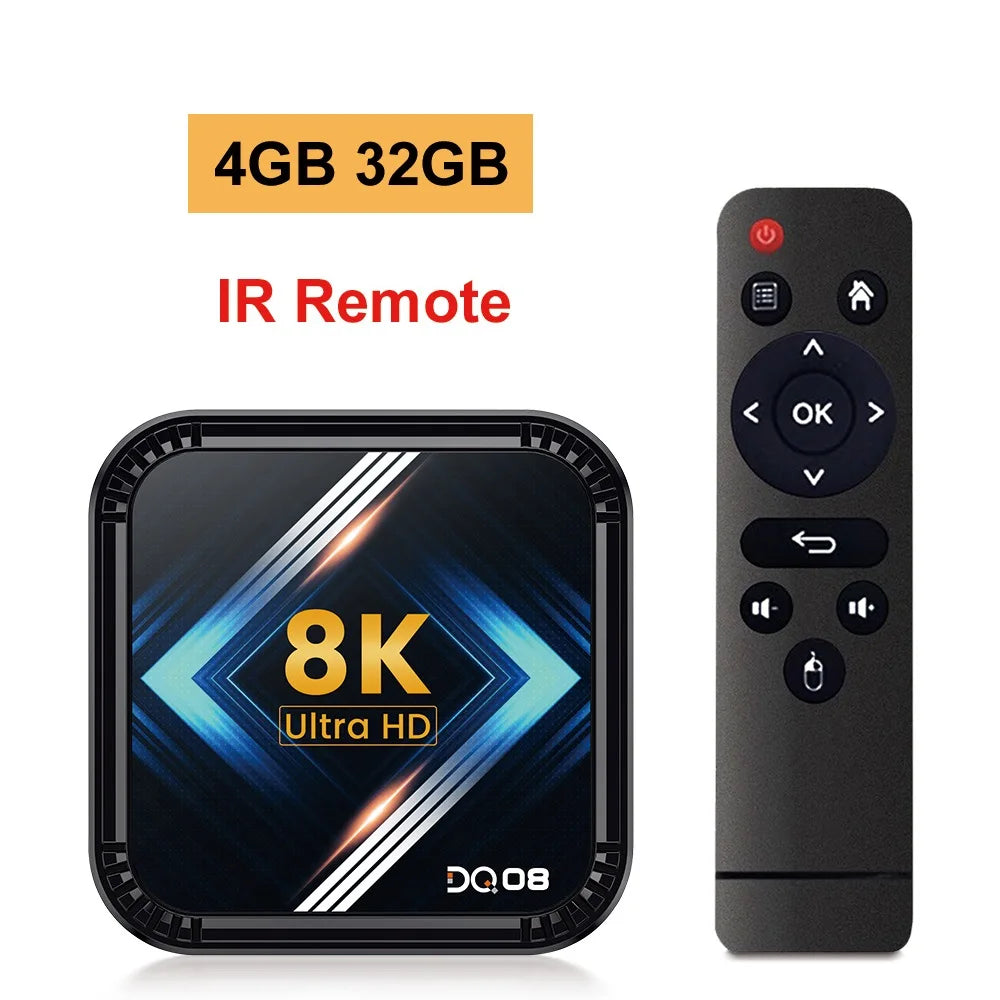 DQ08 RK3528 Smart TV Box Android 13 Quad Core Cortex A53 Support 8K Video 4K@60fps HDR10+ 2.4&5G Dual WifiBT4.0 Google Voice Leedoar