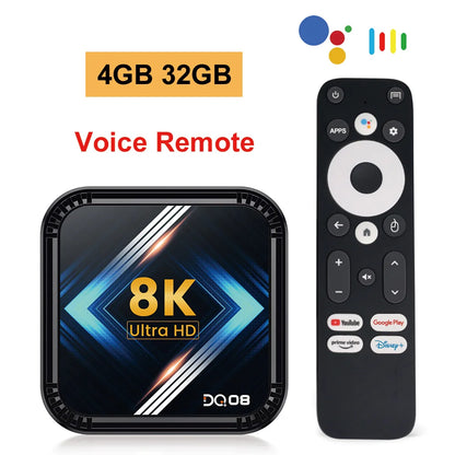 DQ08 RK3528 Smart TV Box Android 13 Quad Core Cortex A53 Support 8K Video 4K@60fps HDR10+ 2.4&5G Dual WifiBT4.0 Google Voice Leedoar