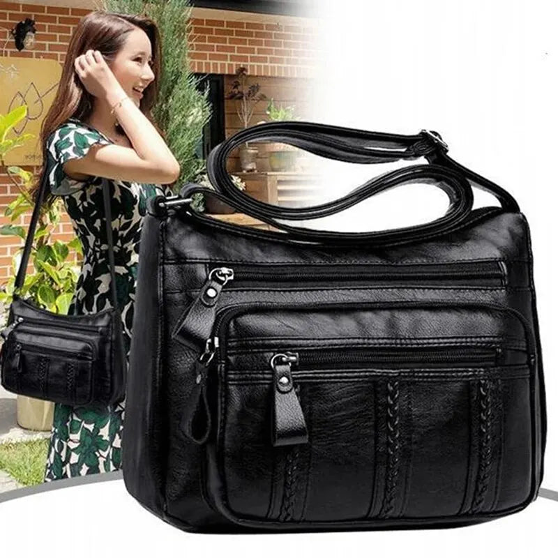 Bolsa feminina pu mais camadas iges couro macio moda feminina bolsas de ombro simples bolsas de mãe bolsa de ombro