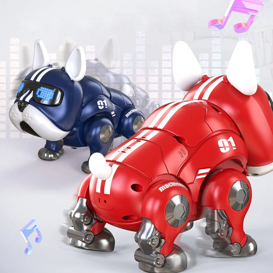 Robot bulldog con música de baile, perro interactivo inteligente con luz, juguetes para niños, educación temprana, juguete para bebés, niños y niñas