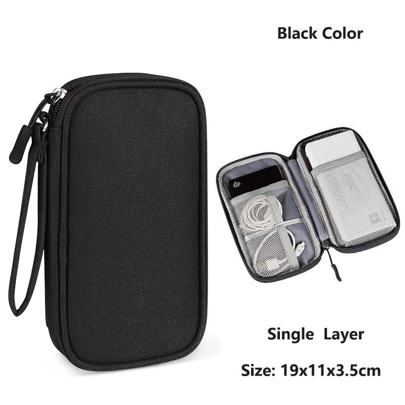 Data Cable Storage Bag Waterproof Travel Organizer Bag Portable Carry Case Double Layers Storage Bag for Cable Cord USB Charger Leedoar