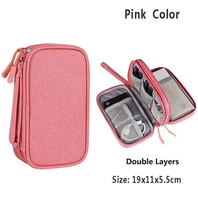 Data Cable Storage Bag Waterproof Travel Organizer Bag Portable Carry Case Double Layers Storage Bag for Cable Cord USB Charger Leedoar