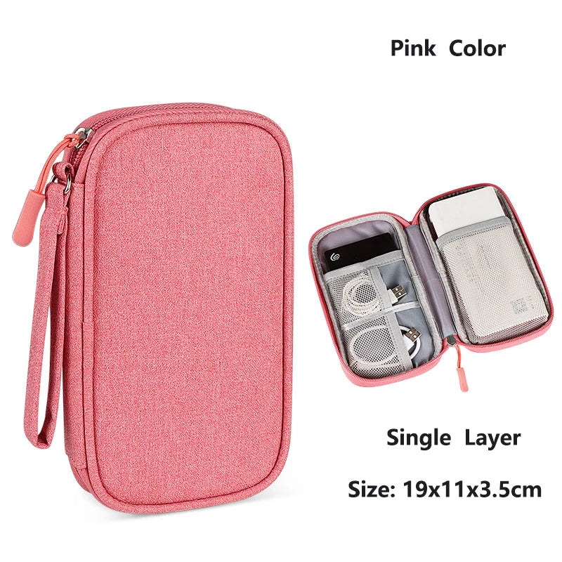 Data Cable Storage Bag Waterproof Travel Organizer Bag Portable Carry Case Double Layers Storage Bag for Cable Cord USB Charger Leedoar