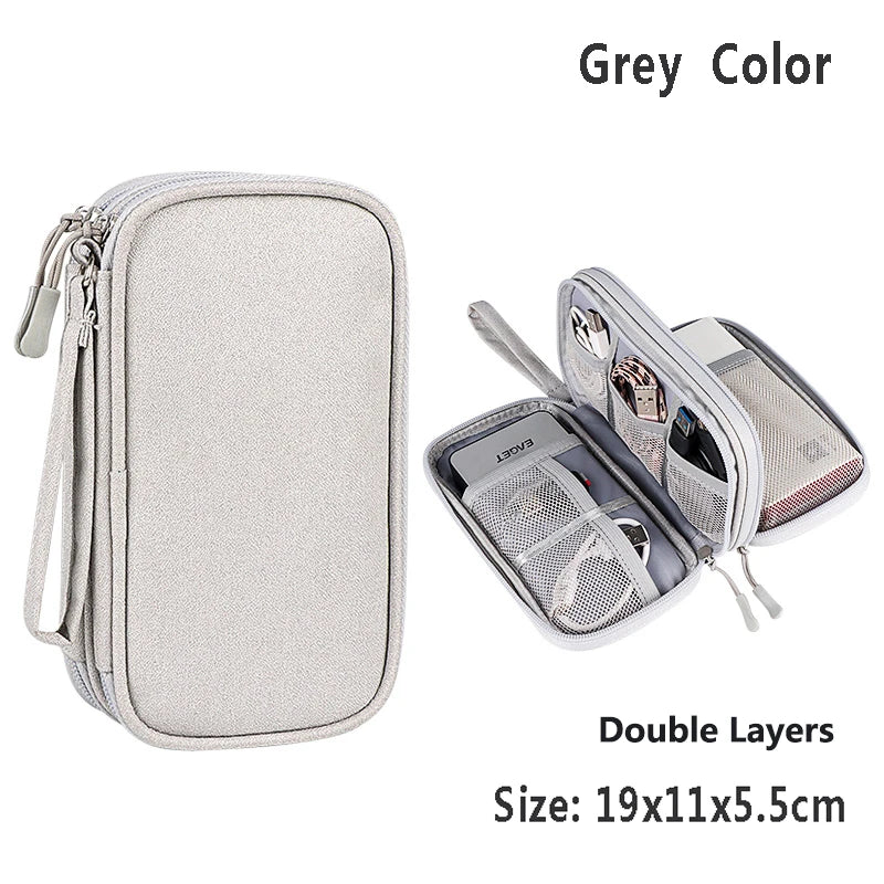 Data Cable Storage Bag Waterproof Travel Organizer Bag Portable Carry Case Double Layers Storage Bag for Cable Cord USB Charger Leedoar