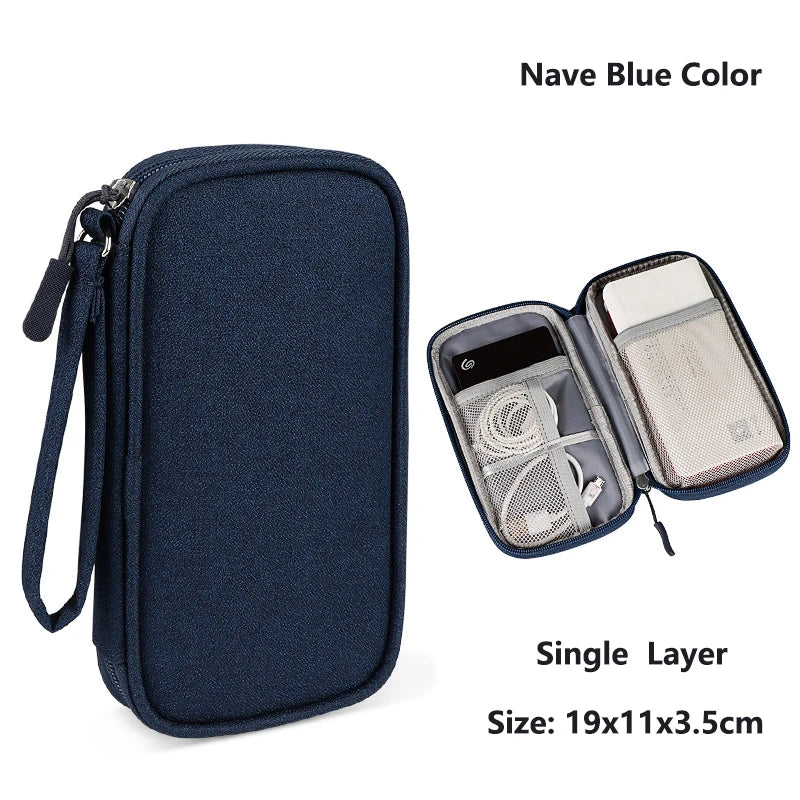 Data Cable Storage Bag Waterproof Travel Organizer Bag Portable Carry Case Double Layers Storage Bag for Cable Cord USB Charger Leedoar