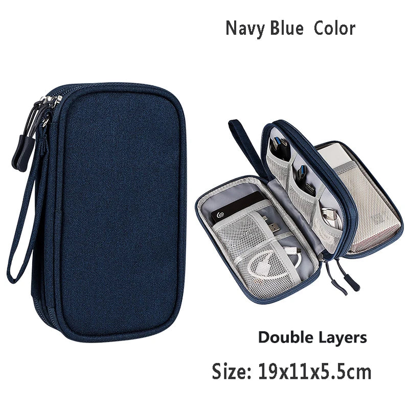 Data Cable Storage Bag Waterproof Travel Organizer Bag Portable Carry Case Double Layers Storage Bag for Cable Cord USB Charger Leedoar