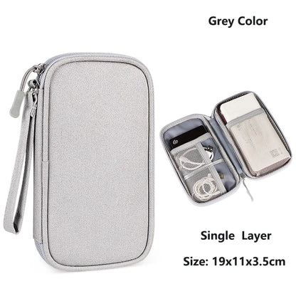 Data Cable Storage Bag Waterproof Travel Organizer Bag Portable Carry Case Double Layers Storage Bag for Cable Cord USB Charger Leedoar