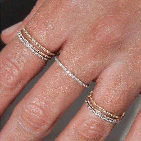 Delicados anillos de circonitas micropavé para mujer, modernos y elegantes, con cristales, para citas diarias, anillos pequeños apilables para mujer, joyería de moda R133 