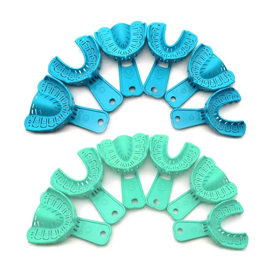 Denspay 6Pcs/Set Bandeja de plástico para impressão dentária S/M/L Bandeja para implante dentário Bandeja de molde parcial removível para boca cheia Fácil de dobrar 