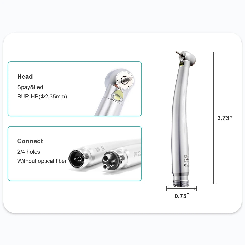 Dental LED High Speed Handpiece Standard Head Push Button Three Water Spray E-generator Air Turbine 2/4 Holes Dentist Instrument Leedoar