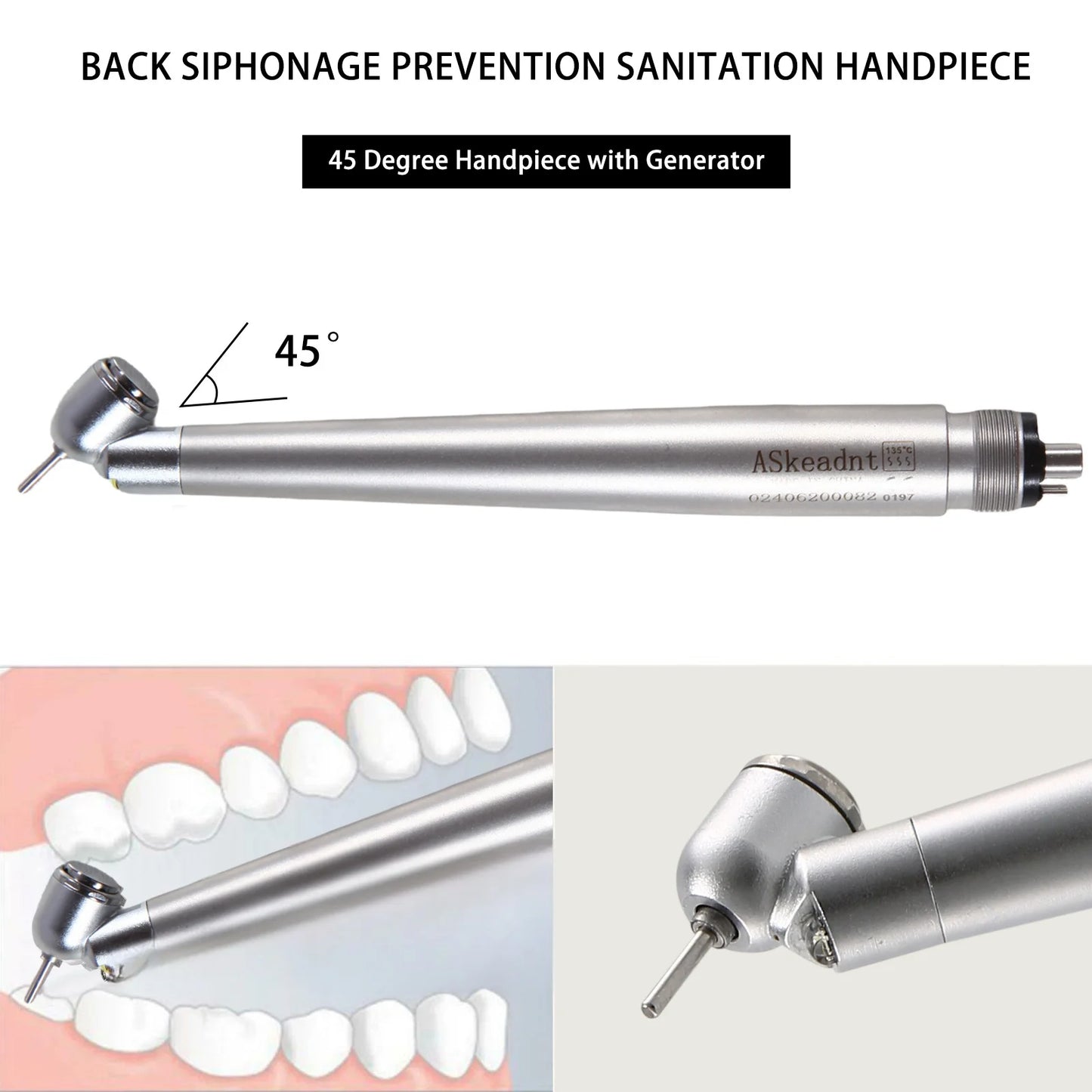 Pieza de mano quirúrgica dental de fibra óptica LED de 45° de alta velocidad con botón pulsador, generador eléctrico de turbina de 2/4 orificios compatible con NSK 