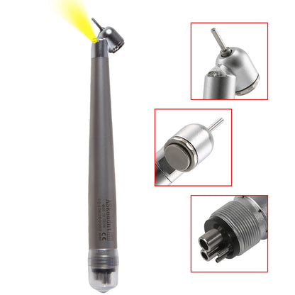 Pieza de mano quirúrgica dental de fibra óptica LED de 45° de alta velocidad con botón pulsador, generador eléctrico de turbina de 2/4 orificios compatible con NSK 