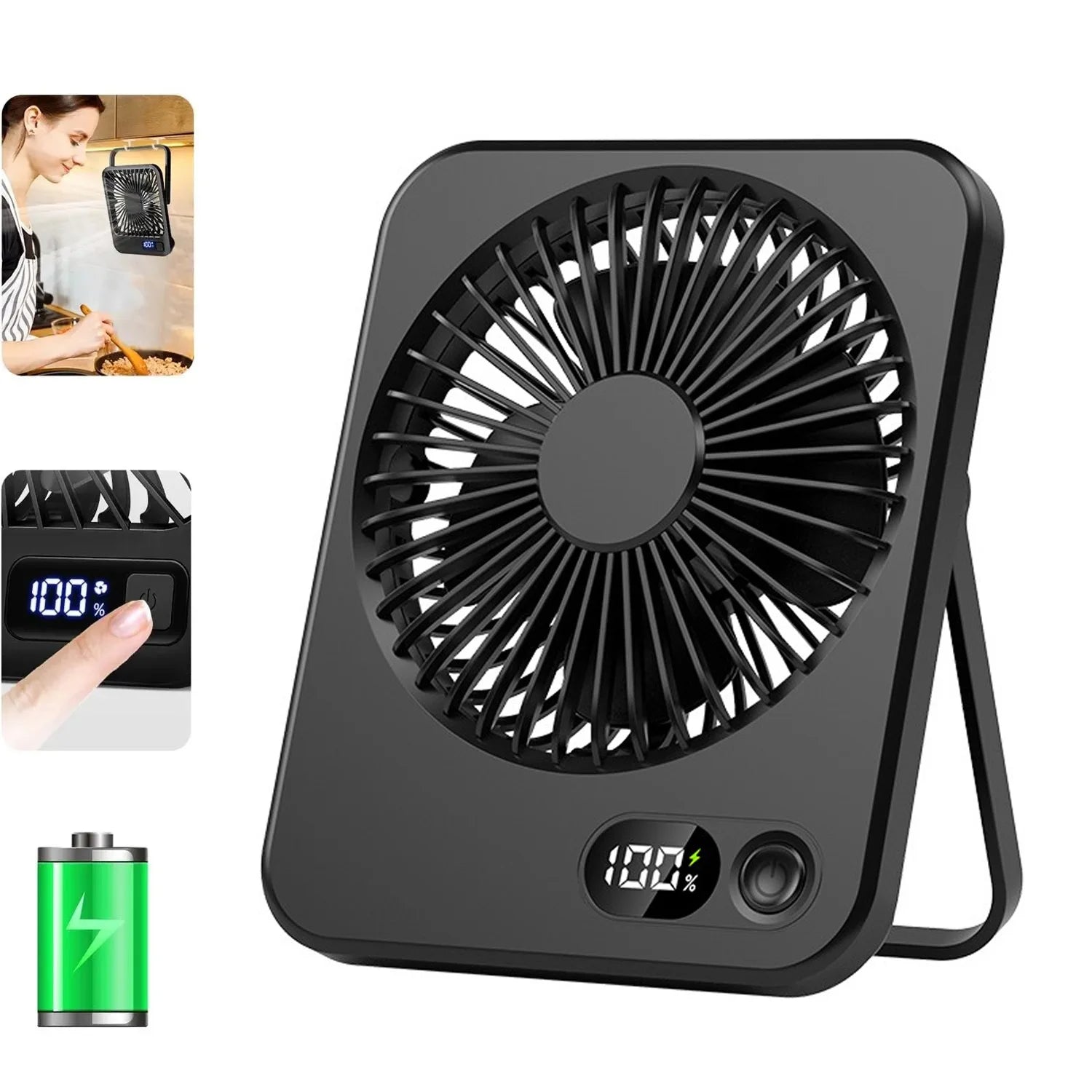 Desk Fan Portable USB Rechargeable Fan 180° Tilt Folding Personal Fan With Power Display 5 Speeds Ultra Quiet Table Fan Leedoar