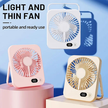 Desk Fan Portable USB Rechargeable Fan 180° Tilt Folding Personal Fan With Power Display 5 Speeds Ultra Quiet Table Fan Leedoar