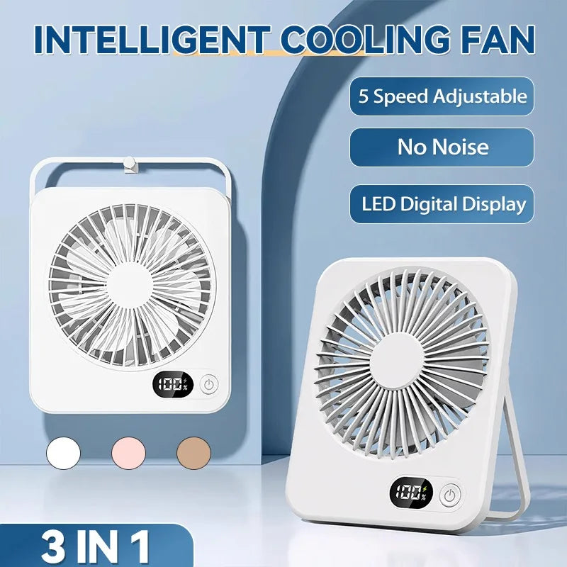 Desk Fan Portable USB Rechargeable Fan 180° Tilt Folding Personal Fan With Power Display 5 Speeds Ultra Quiet Table Fan Leedoar