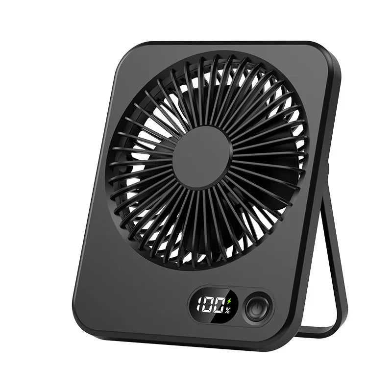 Desk Fan Portable USB Rechargeable Fan 180° Tilt Folding Personal Fan With Power Display 5 Speeds Ultra Quiet Table Fan Leedoar