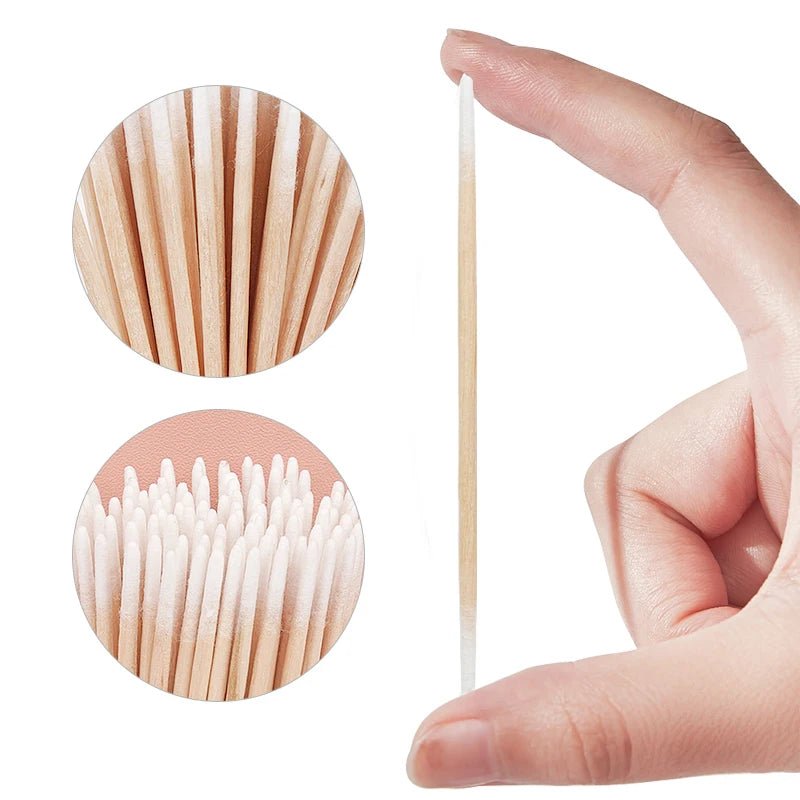 Disposable Ultra-small Double-end Wood Cotton  Swab 100pcs Lint Free Micro Brushes Eyelash Extension Glue Removing Tools Leedoar