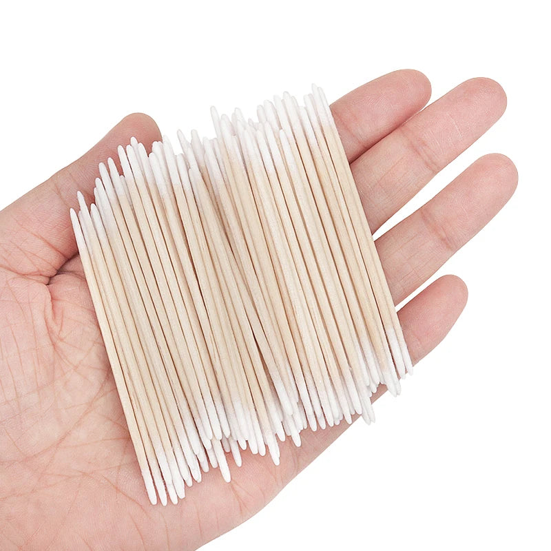 Disposable Ultra-small Double-end Wood Cotton  Swab 100pcs Lint Free Micro Brushes Eyelash Extension Glue Removing Tools Leedoar