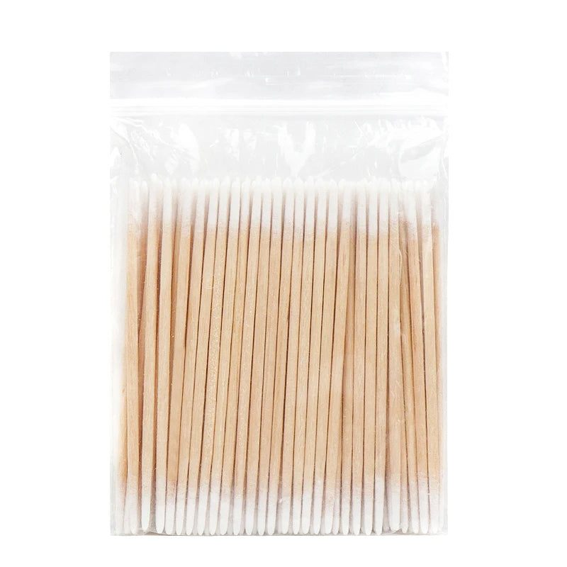 Disposable Ultra-small Double-end Wood Cotton  Swab 100pcs Lint Free Micro Brushes Eyelash Extension Glue Removing Tools Leedoar