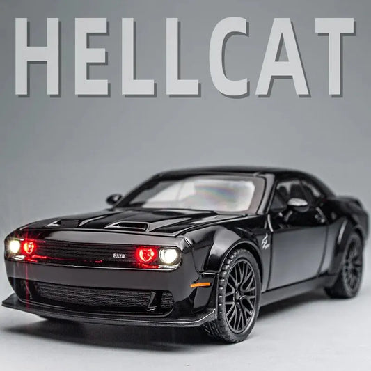 Dodge Challenger Hellcat Toy Car for 1: 32 Scale Die Cast Metel Cars Toy Pull Back Hellcat Model Cars with Sound and Light Hellc Leedoar