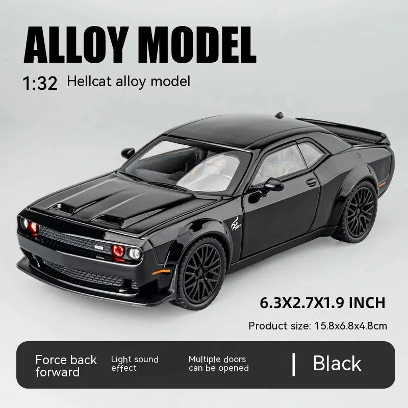 Dodge Challenger Hellcat Toy Car for 1: 32 Scale Die Cast Metel Cars Toy Pull Back Hellcat Model Cars with Sound and Light Hellc Leedoar