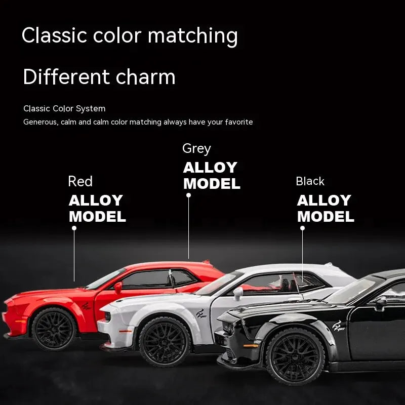 Dodge Challenger Hellcat Toy Car for 1: 32 Scale Die Cast Metel Cars Toy Pull Back Hellcat Model Cars with Sound and Light Hellc Leedoar