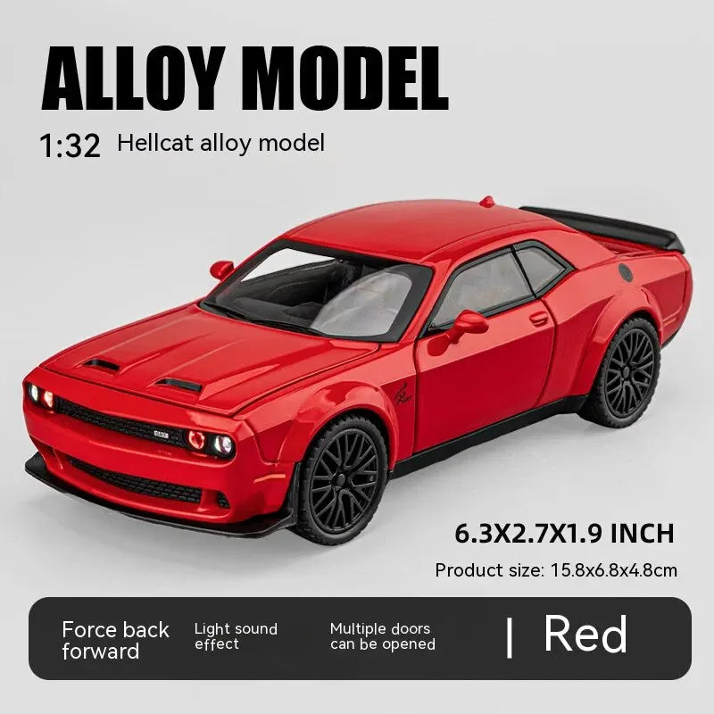 Dodge Challenger Hellcat Toy Car for 1: 32 Scale Die Cast Metel Cars Toy Pull Back Hellcat Model Cars with Sound and Light Hellc Leedoar