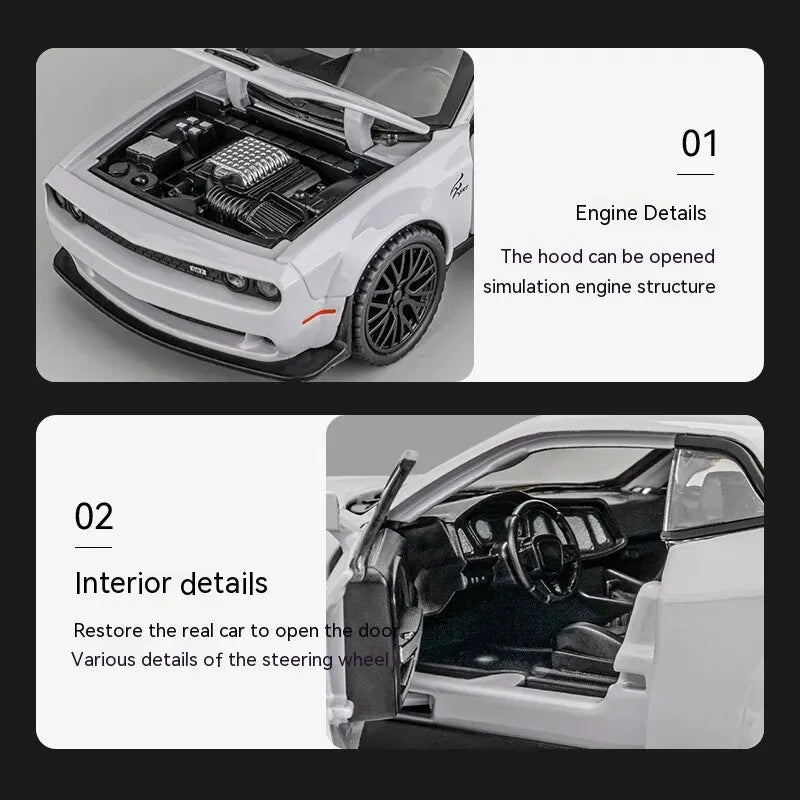 Dodge Challenger Hellcat Toy Car for 1: 32 Scale Die Cast Metel Cars Toy Pull Back Hellcat Model Cars with Sound and Light Hellc Leedoar