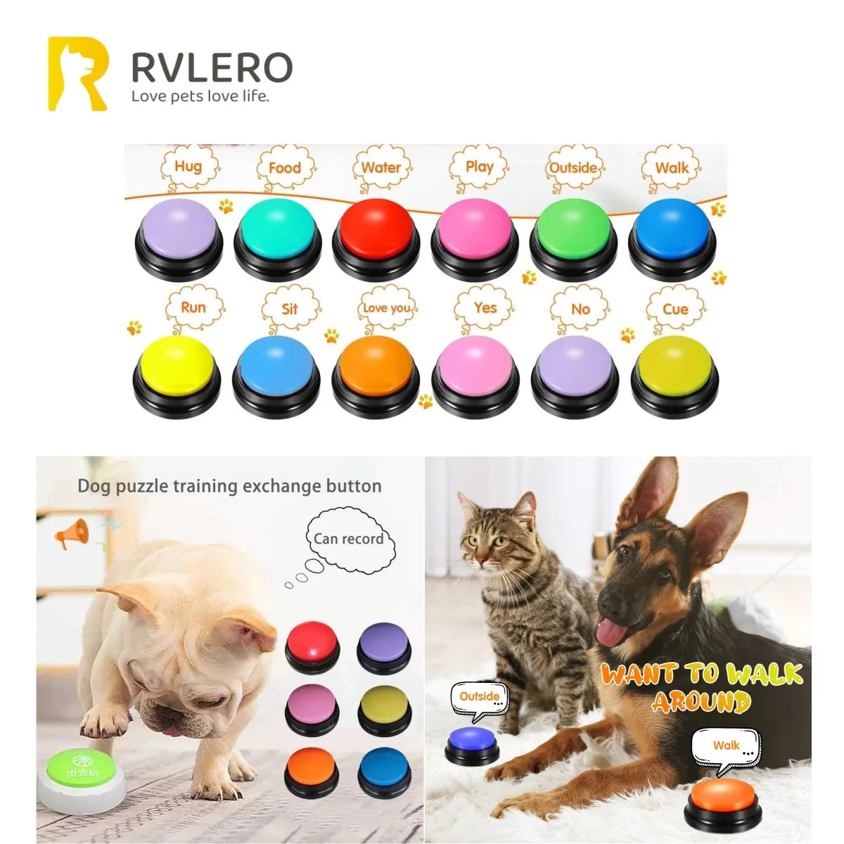 Dog Communication Buttons Voice Recording Button for Pet Training Buzzer 30 Second Record Playback Funny Gift for Talking Leedoar