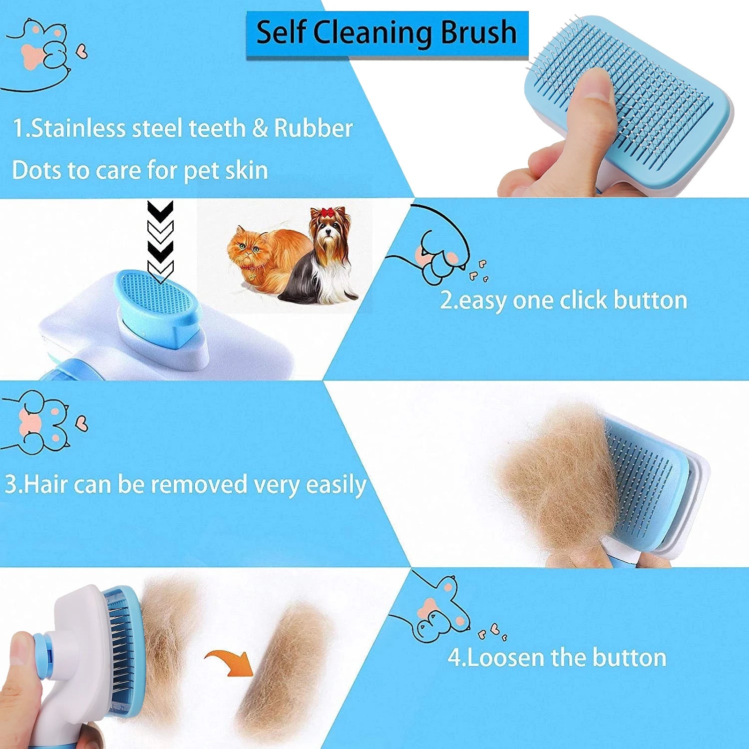 Dog Hair Remover Brush Cat Dog Hair Grooming And Care Comb For Long Hair Dog Pet Removes Hairs Cleaning Bath Brush Dog Supplies Leedoar