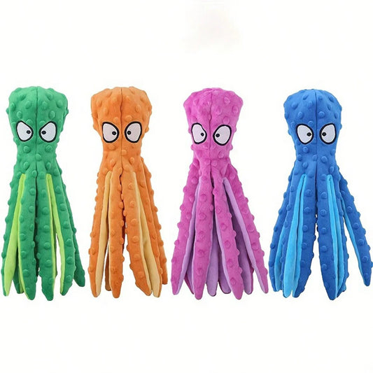 Dog Squeaky Toys Octopus - No Stuffing Crinkle Plush Dog Toys for Puppy Teething, Durable Interactive Dog Chew Toys for Small, M Leedoar