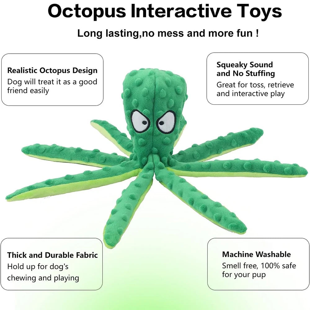 Dog Squeaky Toys Octopus - No Stuffing Crinkle Plush Dog Toys for Puppy Teething, Durable Interactive Dog Chew Toys for Small, M Leedoar