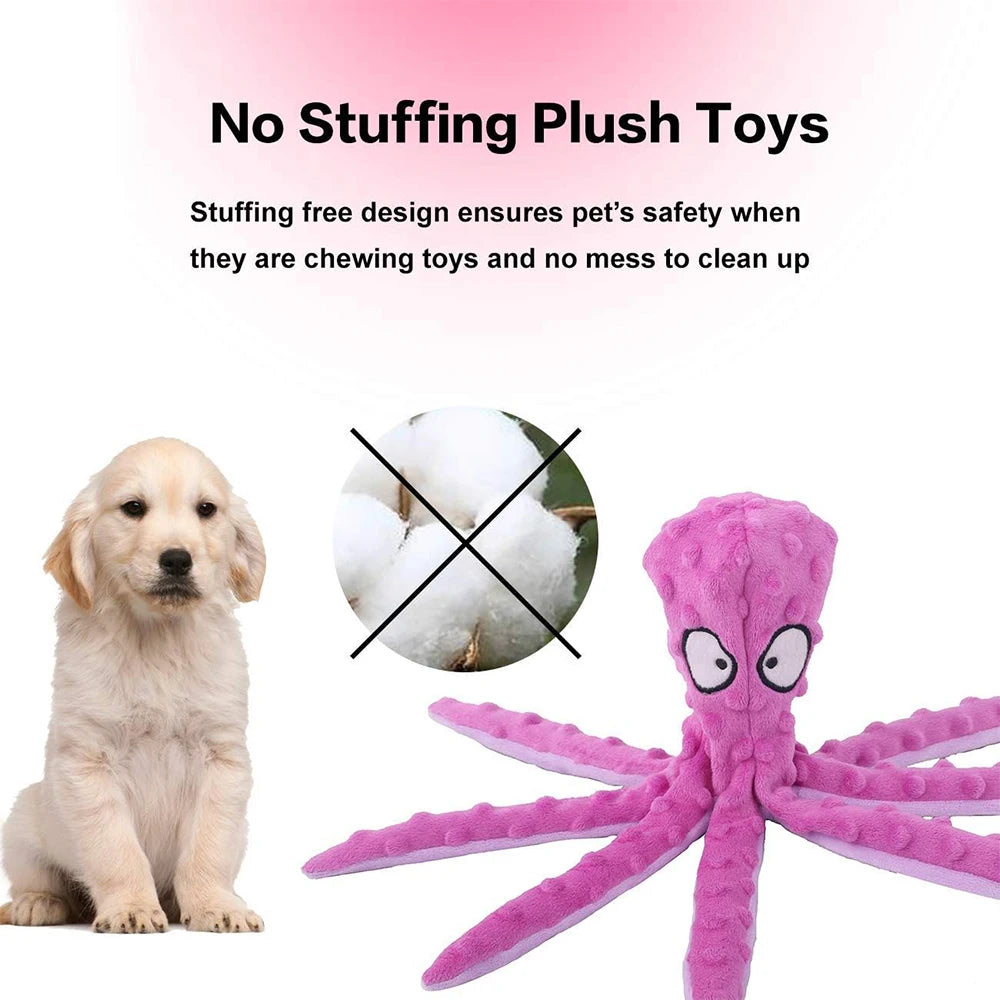 Dog Squeaky Toys Octopus - No Stuffing Crinkle Plush Dog Toys for Puppy Teething, Durable Interactive Dog Chew Toys for Small, M Leedoar