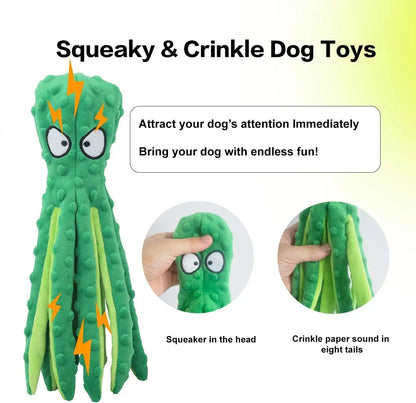 Dog Squeaky Toys Octopus - No Stuffing Crinkle Plush Dog Toys for Puppy Teething, Durable Interactive Dog Chew Toys for Small, M Leedoar