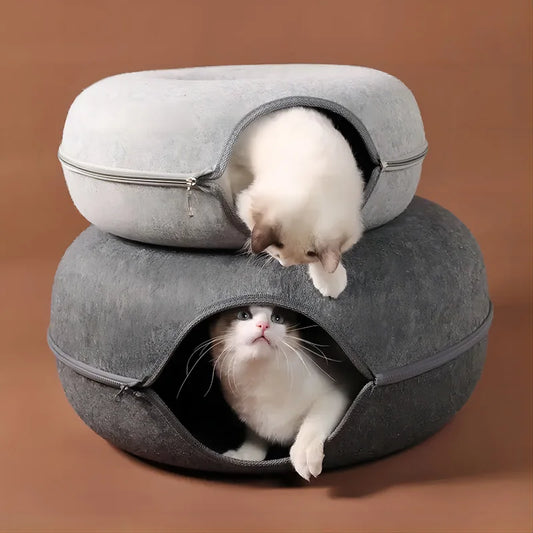 Cama de gato donut, túnel para gatos de estimação, brinquedo interativo, cama para gatos, brinquedo de uso duplo para ambientes internos, equipamento esportivo para gatinhos, brinquedo de treinamento para gatos, casa para gatos 