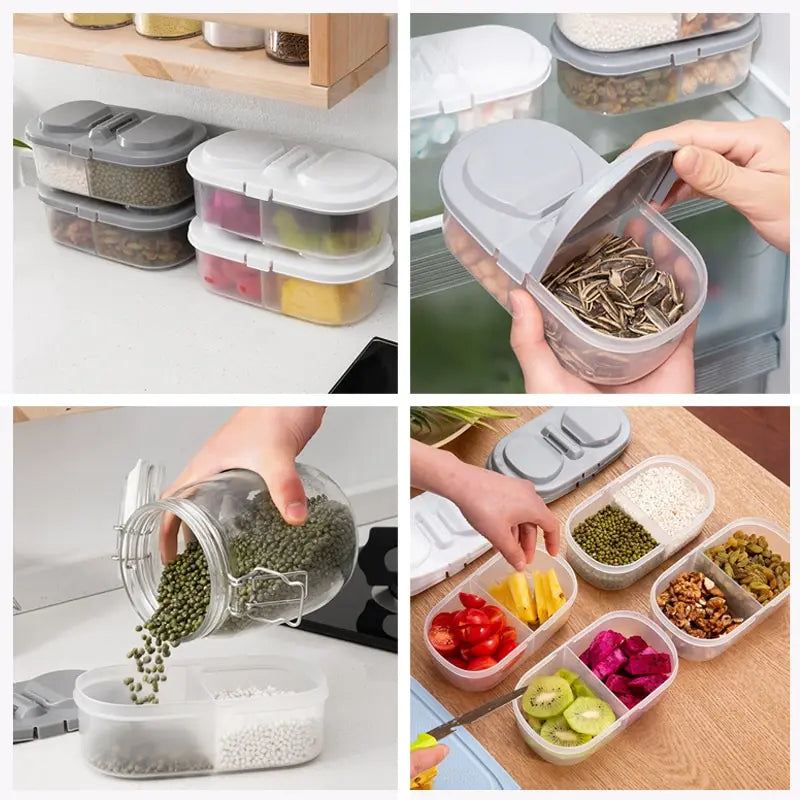 Double Compartment With Lid Food Dried Fruit Sealing Jar Multifunctional Kitchen Refrigerator Plastic Storage Jar Leedoar