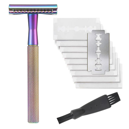 Double Edge Safety Razor for Women, Single Blade Razors, with 10pcs Razor Blades, Men's Metal Razor, Reusable, Free of Plastic