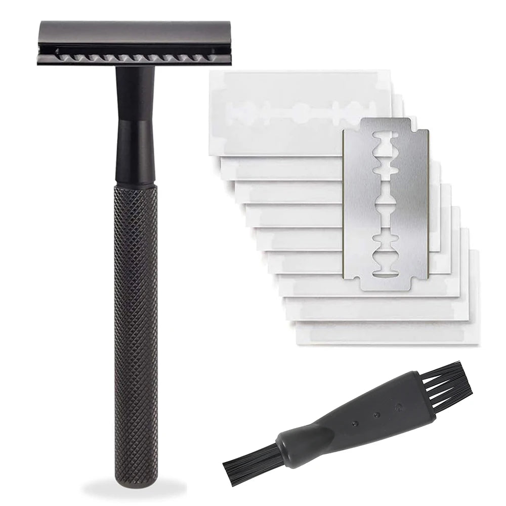 Double Edge Safety Razor for Women, Single Blade Razors, with 10pcs Razor Blades, Men's Metal Razor, Reusable, Free of Plastic