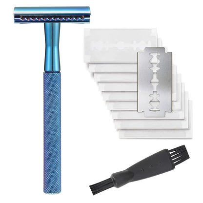 Double Edge Safety Razor for Women, Single Blade Razors, with 10pcs Razor Blades, Men's Metal Razor, Reusable, Free of Plastic