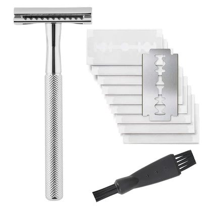 Double Edge Safety Razor for Women, Single Blade Razors, with 10pcs Razor Blades, Men's Metal Razor, Reusable, Free of Plastic