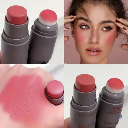 Double Head Sponge Monochrome Powder Blusher Lip and Cheek Dual-use Durable Matte Natural Rouge Powder Blusher Stick Light Natur Leedoar