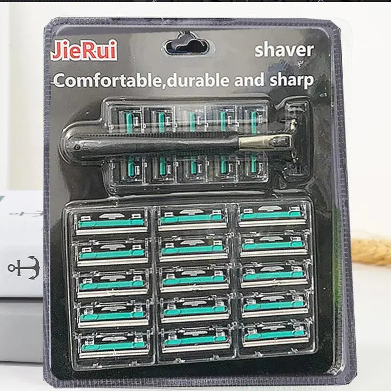 Double Razor Blades Replaceable Heads Old Manual Fine Razor Men's Shaving Razor 1 Blade Frame 20 Heads