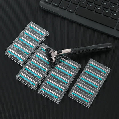 Double Razor Blades Replaceable Heads Old Manual Fine Razor Men's Shaving Razor 1 Blade Frame 20 Heads