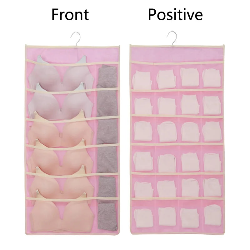 Double Sides Underwear Storage Hanging Bag Dormitory Home Wardrobe Hanging Wall Foldable Bag Underpants Socks Organizer Leedoar