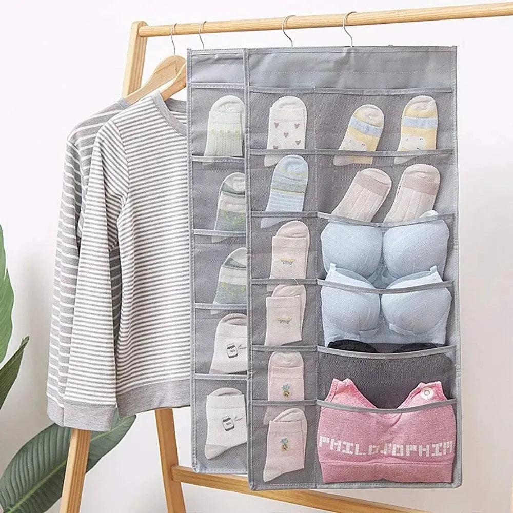 Double Sides Underwear Storage Hanging Bag Dormitory Home Wardrobe Hanging Wall Foldable Bag Underpants Socks Organizer Leedoar