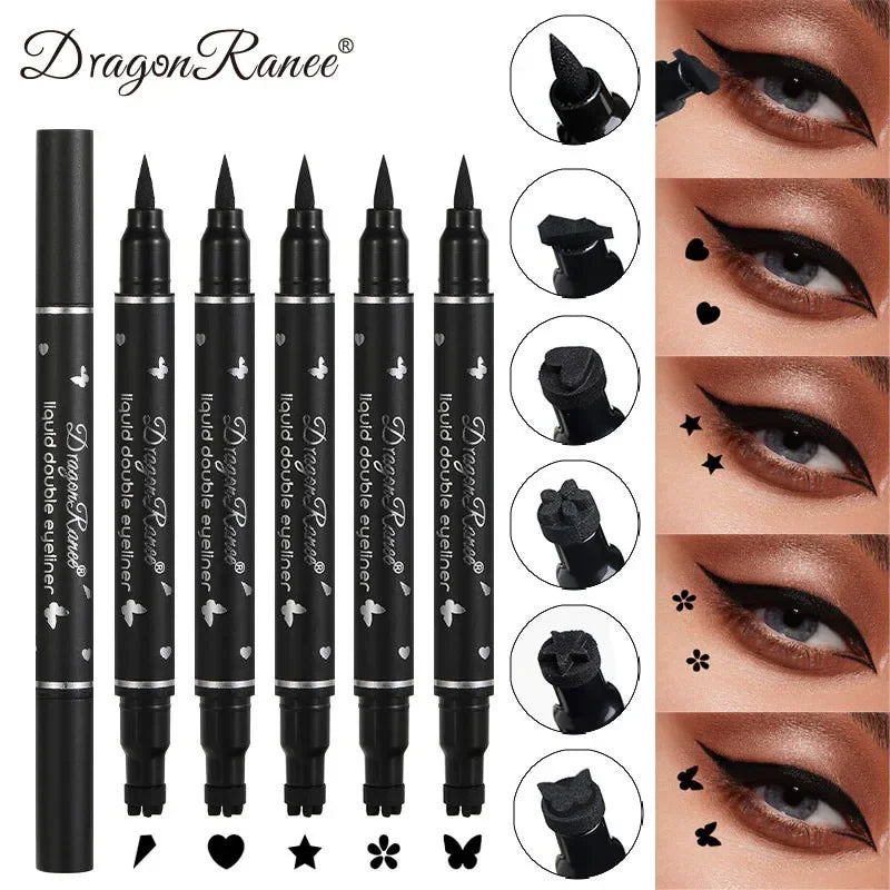 Double-head Waterproof Liquid Eyeliner Quick Drying Star Butterfly Heart Stamp Liner Pen 2 In 1 Long Lasting Eye Makeup Cosmetic Leedoar