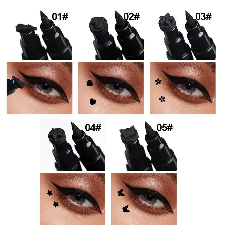 Double-head Waterproof Liquid Eyeliner Quick Drying Star Butterfly Heart Stamp Liner Pen 2 In 1 Long Lasting Eye Makeup Cosmetic Leedoar