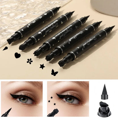 Double-head Waterproof Liquid Eyeliner Quick Drying Star Butterfly Heart Stamp Liner Pen 2 In 1 Long Lasting Eye Makeup Cosmetic Leedoar