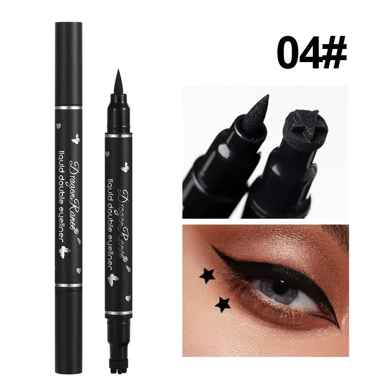 Double-head Waterproof Liquid Eyeliner Quick Drying Star Butterfly Heart Stamp Liner Pen 2 In 1 Long Lasting Eye Makeup Cosmetic Leedoar