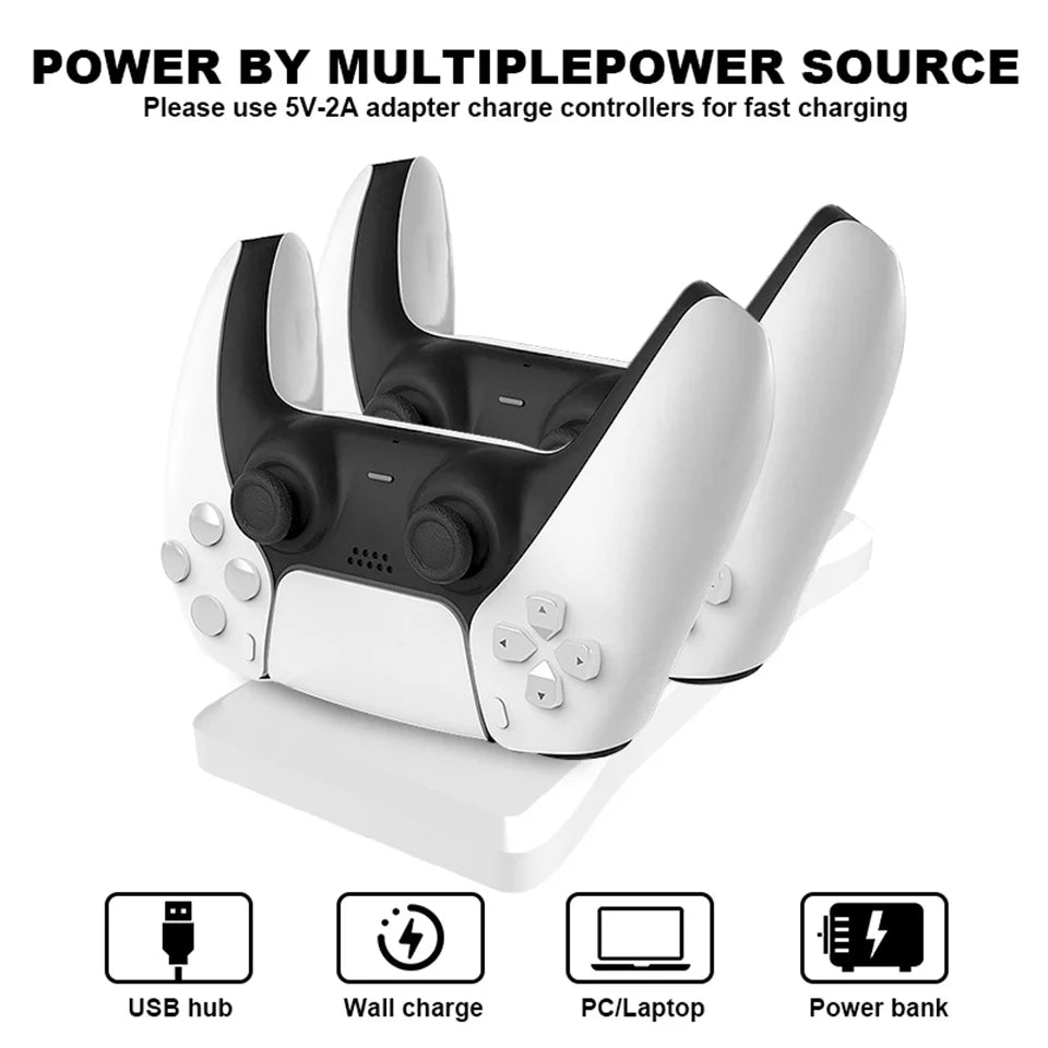 Dual Controller Charging Stand for Playstation 5 Controller Charger Station PS5 with Fast Charging AC Adapter 5V 2A Leedoar